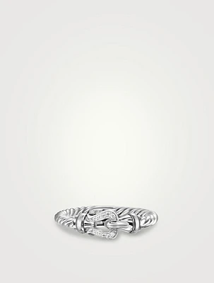 Petite Buckle Ring In Sterling Silver With Diamonds, 2mm