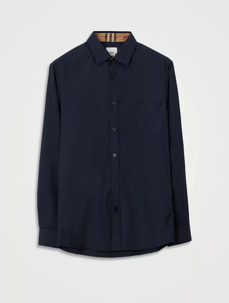 Slim Fit Monogram Motif Stretch Cotton Poplin Shirt