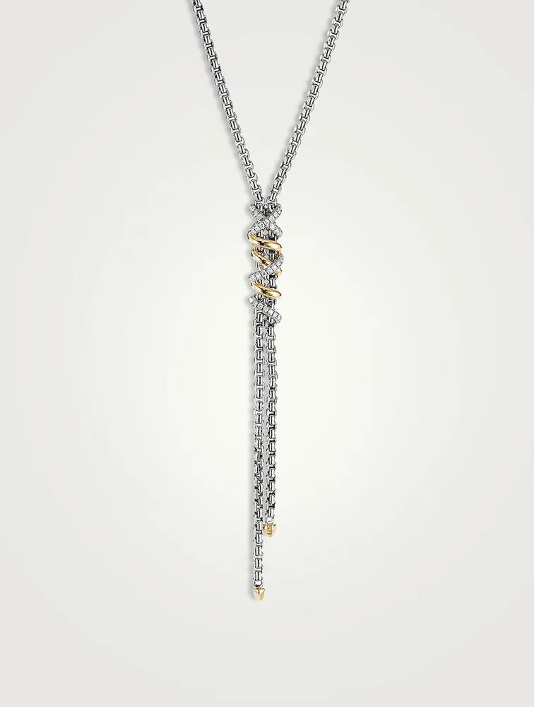 Helena Y Necklace In Sterling Silver With 18k Yellow Gold With Pavé Diamonds