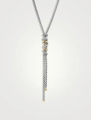 Helena Y Necklace In Sterling Silver With 18k Yellow Gold With Pavé Diamonds