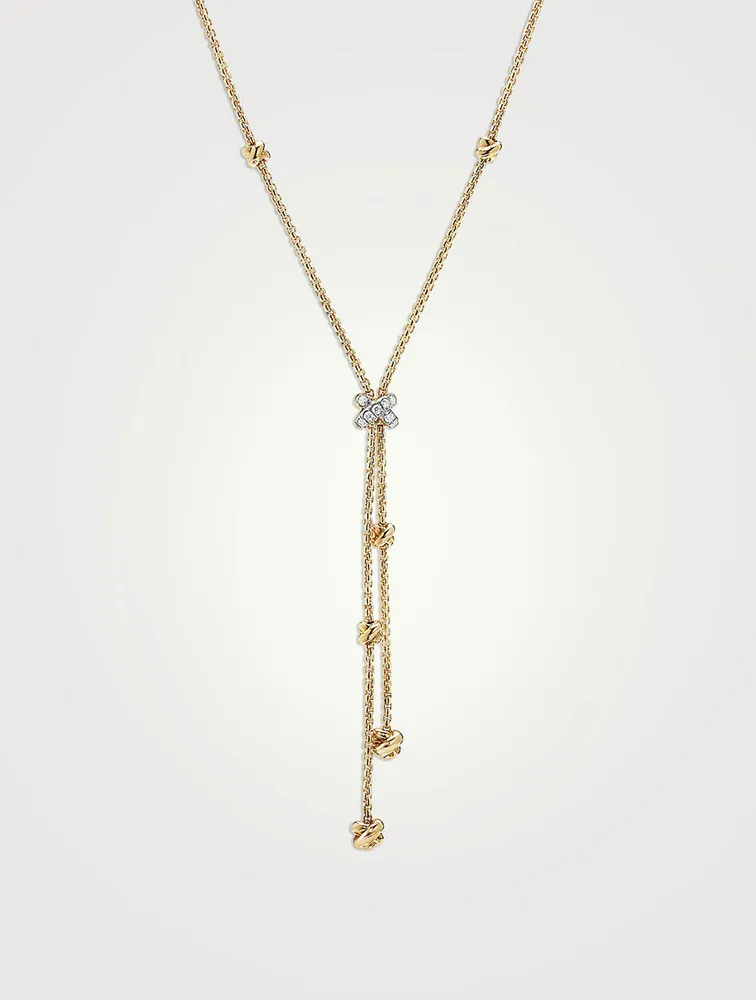 Petite Helena Y Necklace In 18k Yellow Gold With Pavé Diamonds