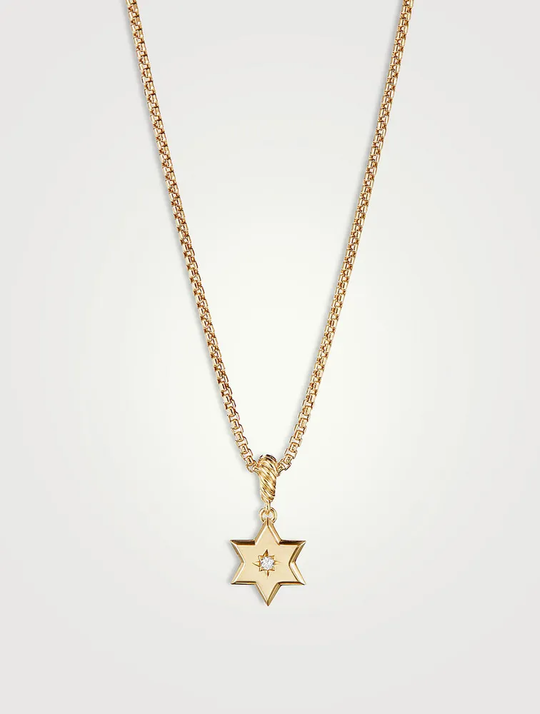 Star Of David Amulet In 18k Yellow Gold With Center Diamond