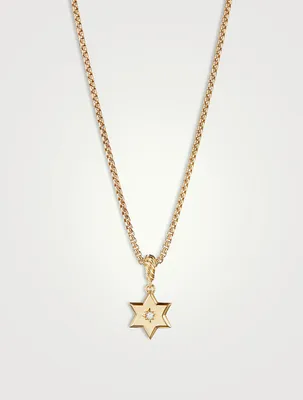 Star Of David Amulet In 18k Yellow Gold With Center Diamond