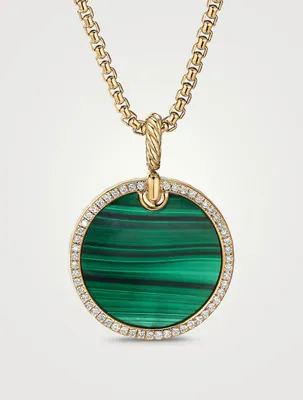 Dy Elements® Disc Pendant In 18k Yellow Gold With Malachite And Pavé Diamond Rim