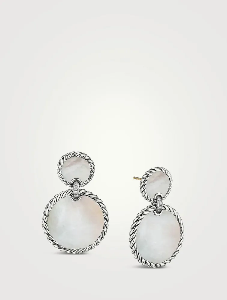 Dy Elements® Double Drop Earrings In Sterling Silver With Mother Of Pearl And Pavé Diamonds