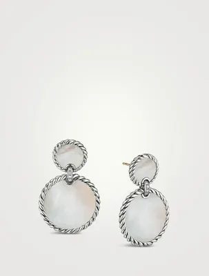 Dy Elements® Double Drop Earrings In Sterling Silver With Mother Of Pearl And Pavé Diamonds