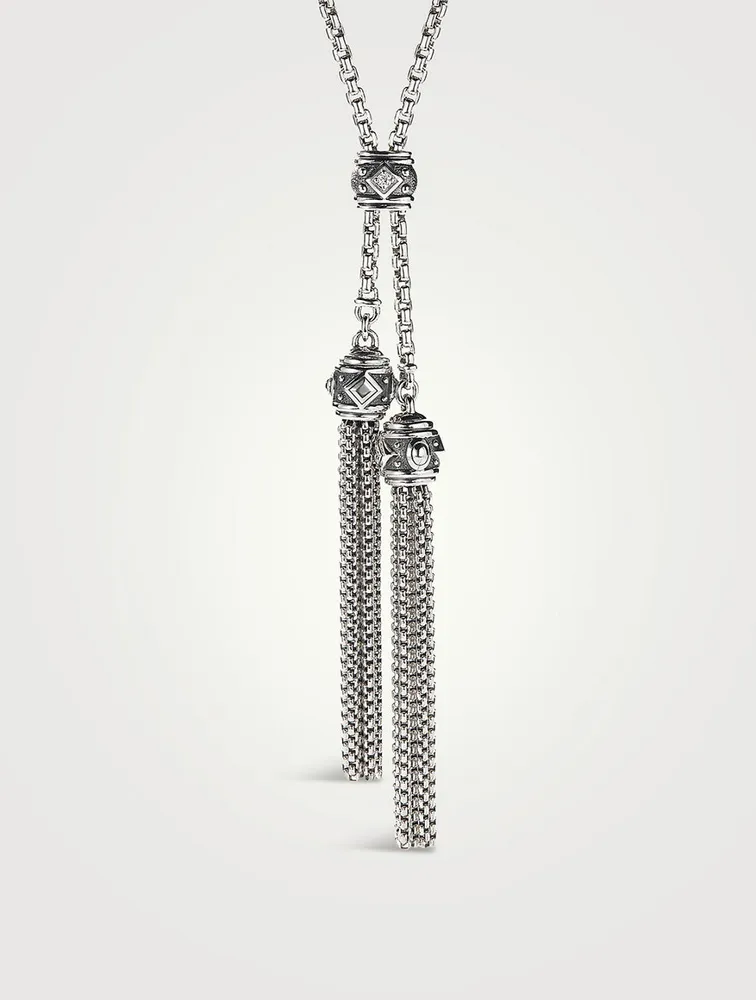 Renaissance Tassel Necklace In Sterling Silver With Pavé Diamonds