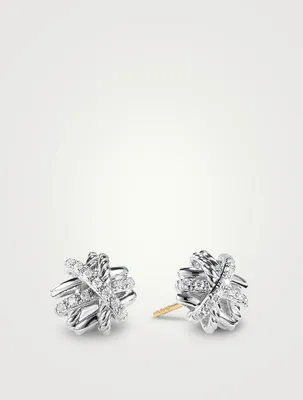 Crossover Stud Earrings In Sterling Silver With Pavé Diamonds