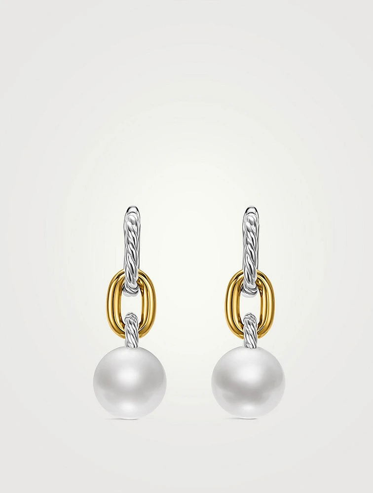 Dy Madison® Pearl Drop Earrings In Sterling Silver With 18k Yellow Gold, 32mm
