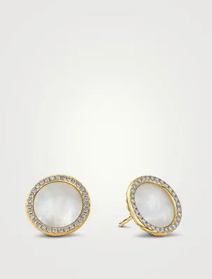 Dy Elements® Stud Earrings In 18k Yellow Gold With Mother Of Pearl And Pavé Diamonds