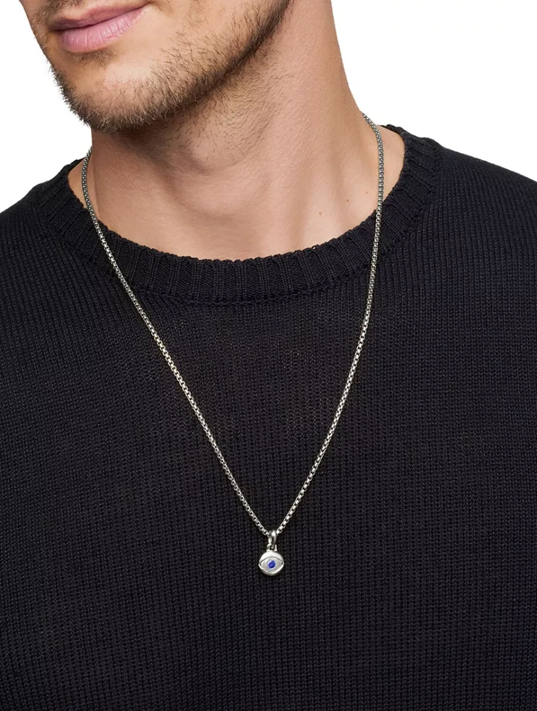 Evil Eye Amulet In Sterling Silver With Lapis, 14.5mm