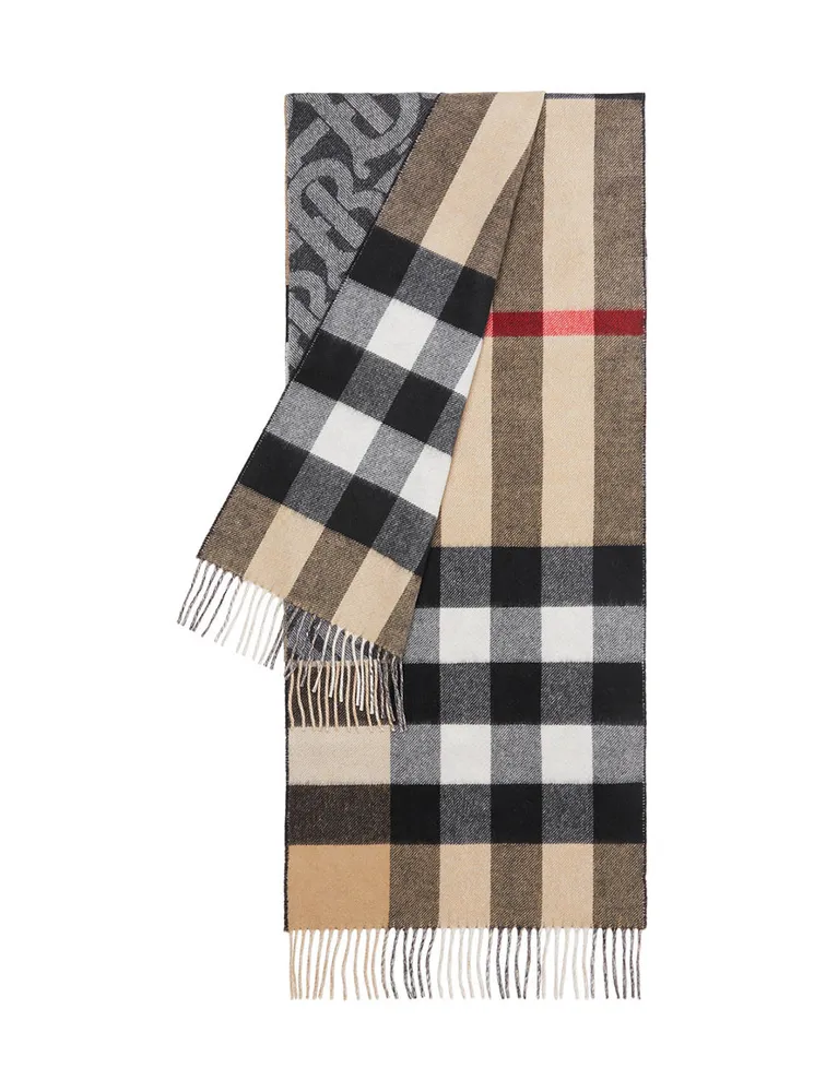 Reversible Check And Monogram Cashmere Scarf