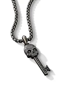 Memento Mori Skull Key Amulet In Sterling Silver With Pavé Black Diamonds