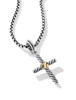 Petite X Cross Pendant In Sterling Silver With 18k Yellow Gold