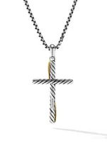 Crossover Cross Pendant In Sterling Silver With 18k Yellow Gold