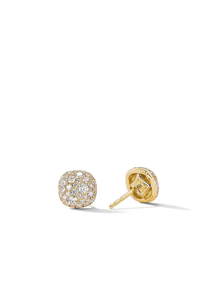 Cushion Stud Earrings In 18k Gold With Pavé Diamonds