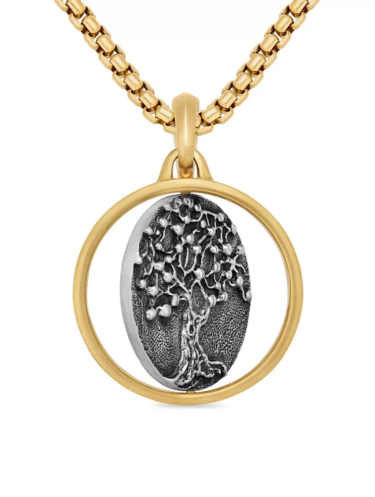 Life And Death Duality Amulet In Sterling Silver With 18k Yellow Gold, 30mm