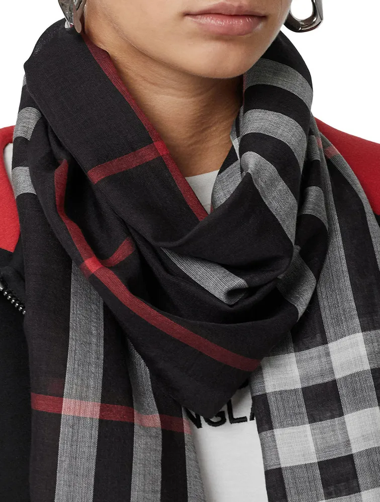 Lightweight Check Wool Silk Scarf