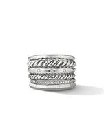 Stax Six Row Ring Sterling Silver With Pavé Diamonds