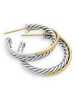 Crossover Hoop Earrings In Sterling Silver With 18k Yellow Gold