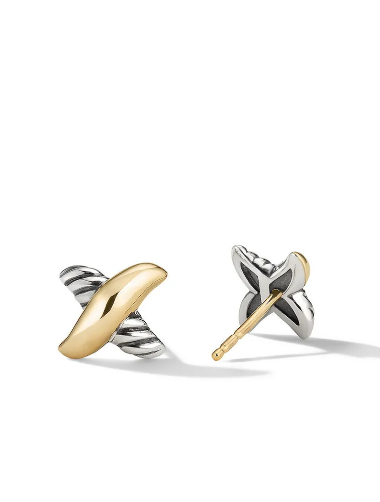Petite X Stud Earrings In Sterling Silver With 18k Yellow Gold