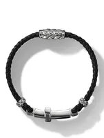 Exotic Stone Cross Black Leather Bracelet With Onyx