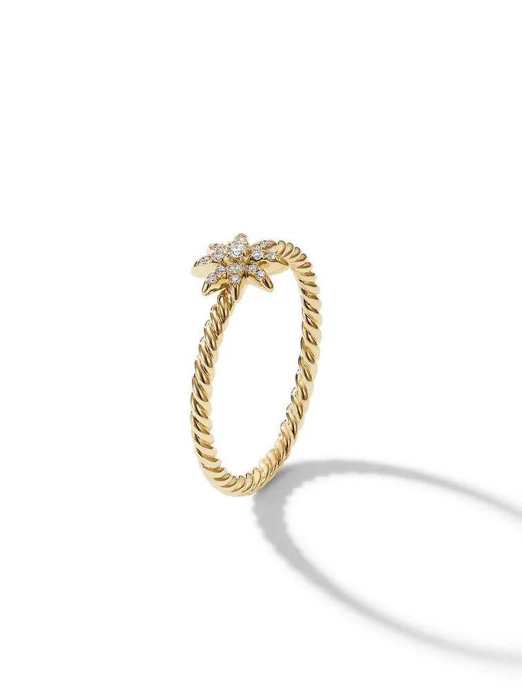 Petite Starburst Station Ring 18k Yellow Gold With Full Pavé Diamonds