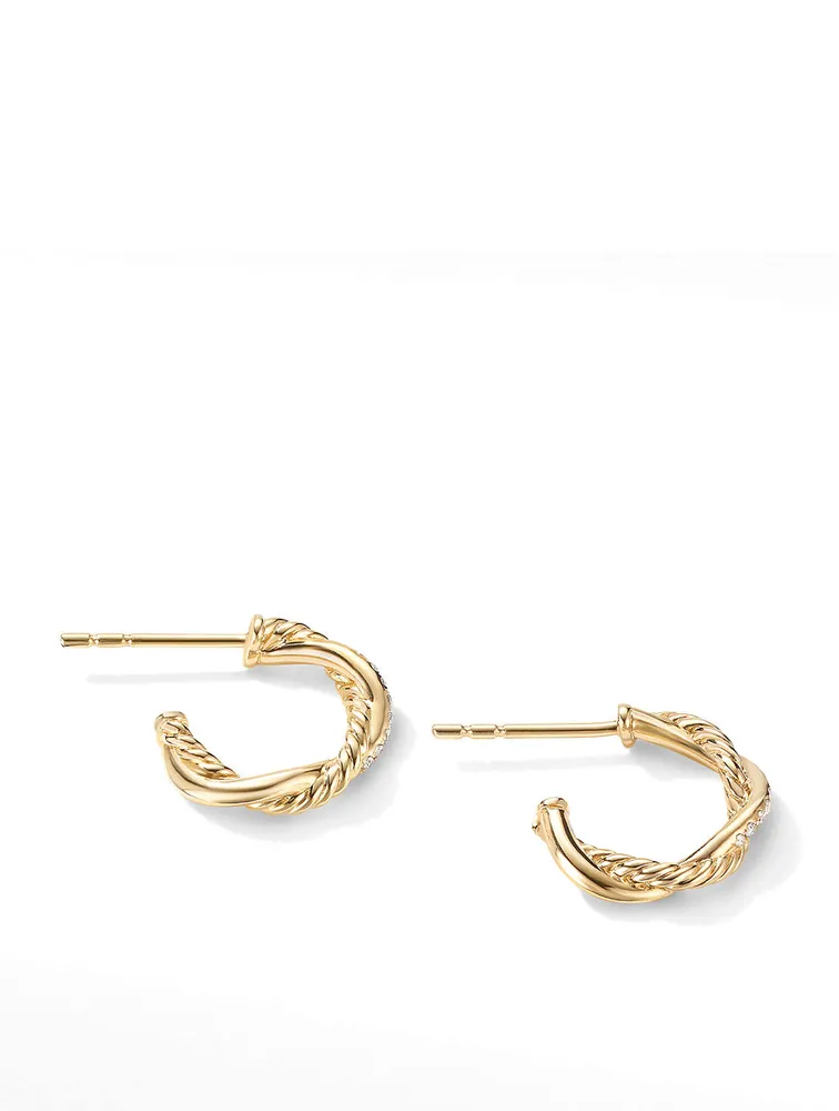 Petite Infinity Huggie Hoop Earrings In 18k Yellow Gold With Pavé Diamonds