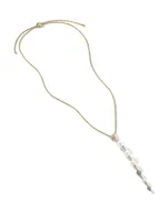 Pearl And Pavé Y Necklace In 18k Yellow Gold With Diamonds