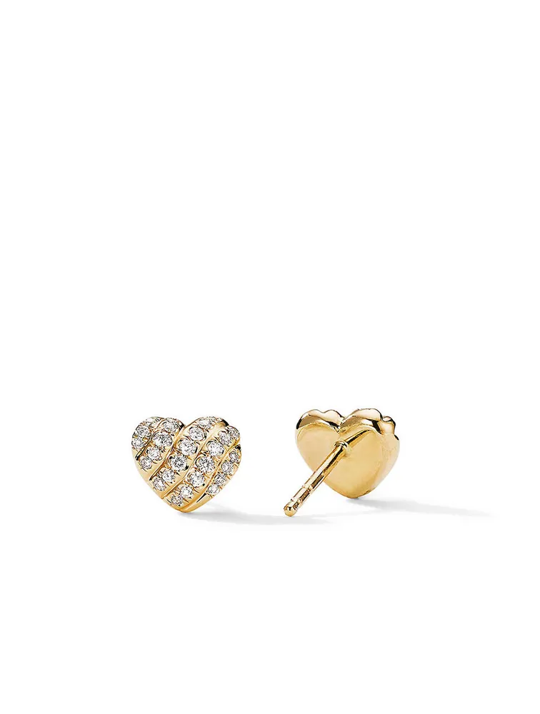 Cable Collectibles® Heart Stud Earrings In 18k Yellow Gold With Pavé Diamonds