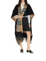 Reversible Check Wool Cashmere Cape