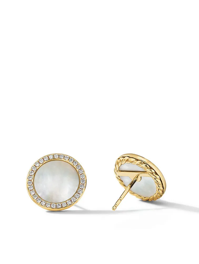 Dy Elements® Stud Earrings In 18k Yellow Gold With Mother Of Pearl And Pavé Diamonds