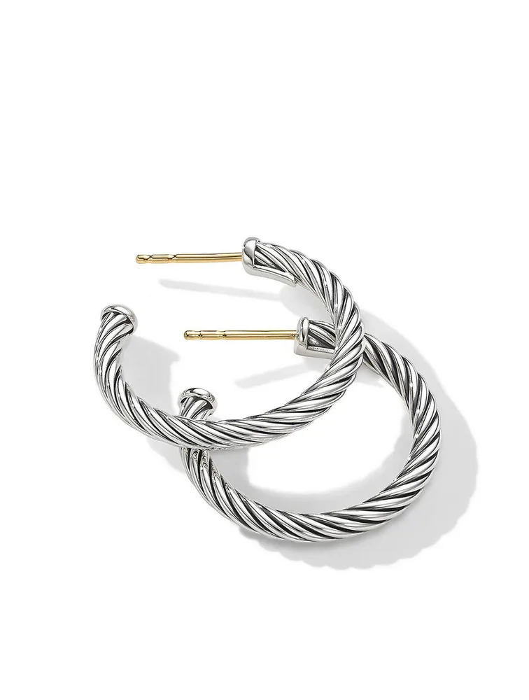 Cable Hoop Earrings In Sterling Silver