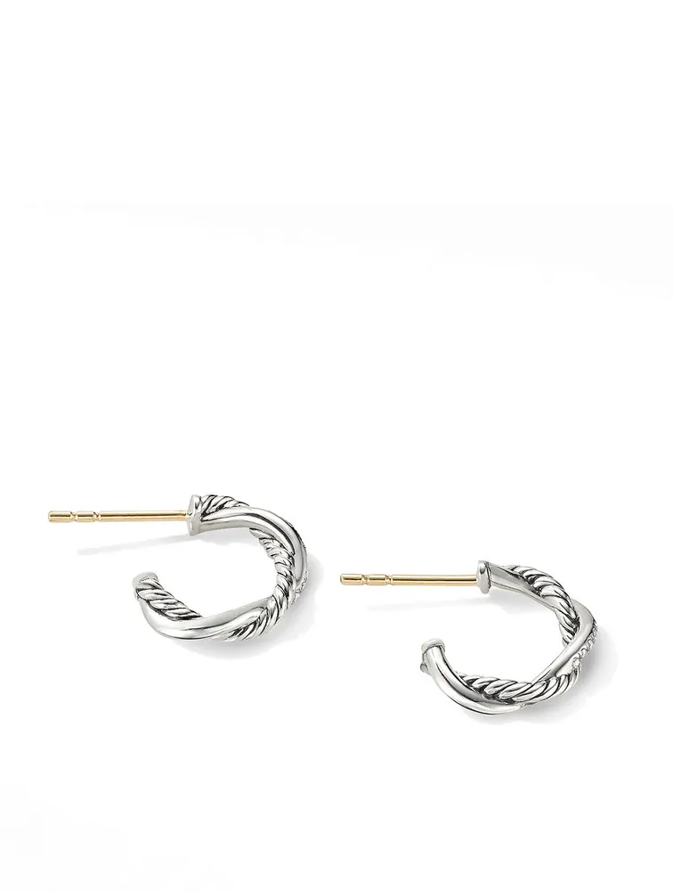 Petite Infinity Huggie Hoop Earrings In Sterling Silver With Pavé Diamonds