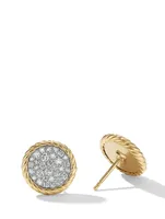 Dy Elements® Button Stud Earrings In 18k Yellow Gold With Pavé Diamonds