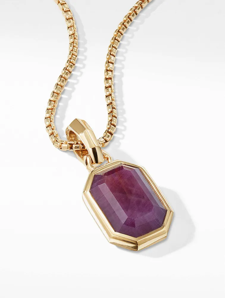 Emerald Cut Amulet In 18k Yellow Gold With Indian Ruby