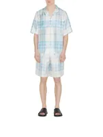 Short-sleeve Check Silk Shirt