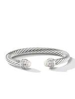 Cable Classics Bracelet In Sterling Silver With Pearls And Pavé Diamonds
