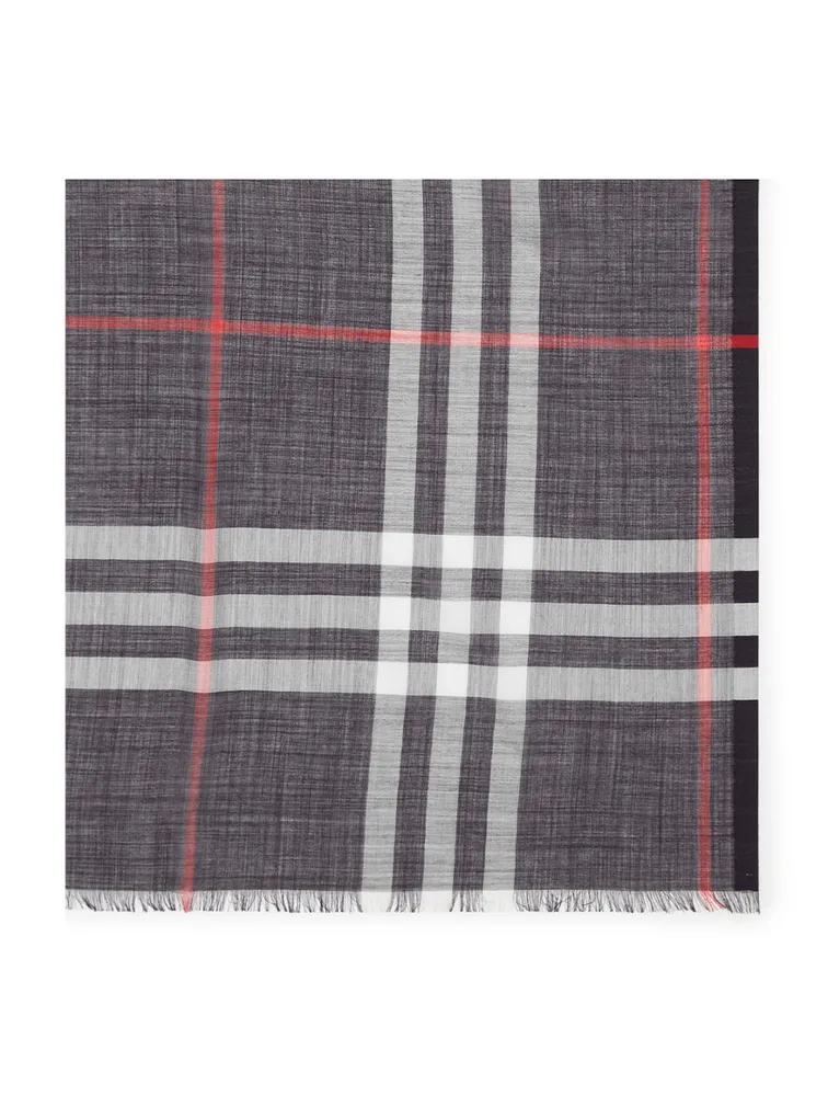 Lightweight Check Wool Silk Scarf