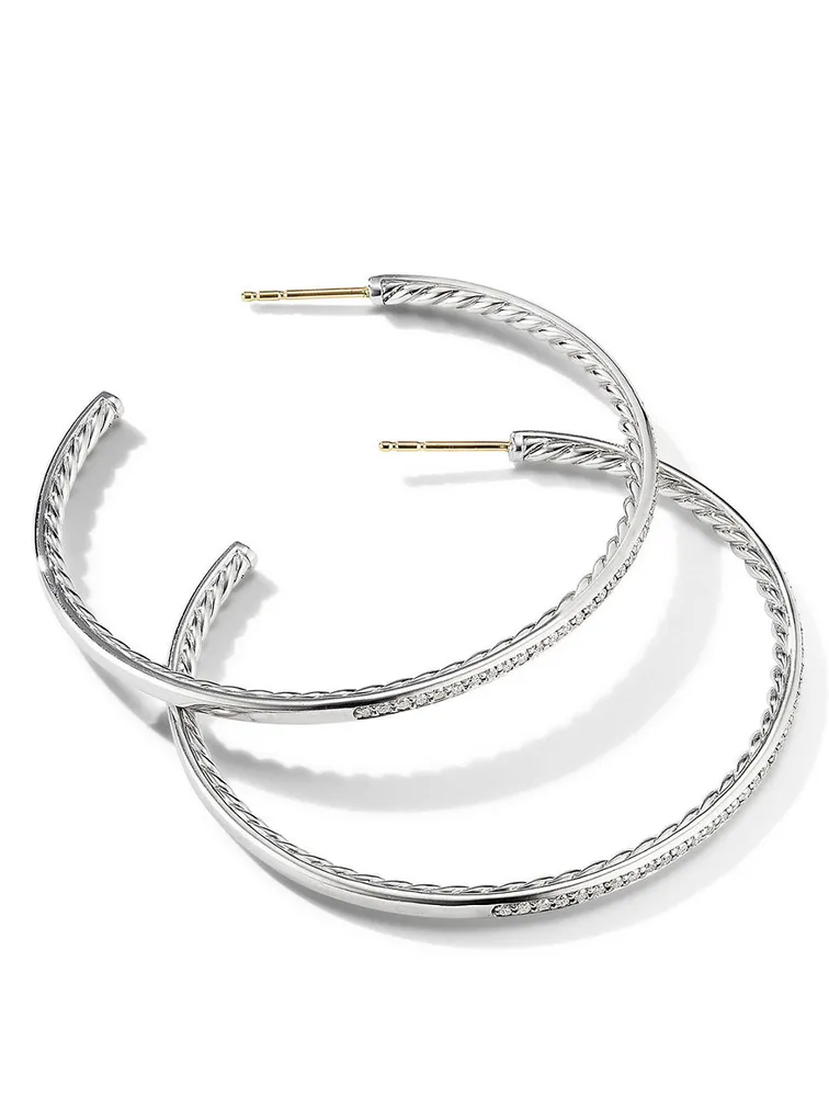 Pavé Hoop Earrings In Sterling Silver With Diamonds