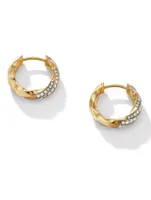 Cable Edge® Huggie Hoop Earrings In 18k Yellow Gold With Pavé Diamonds