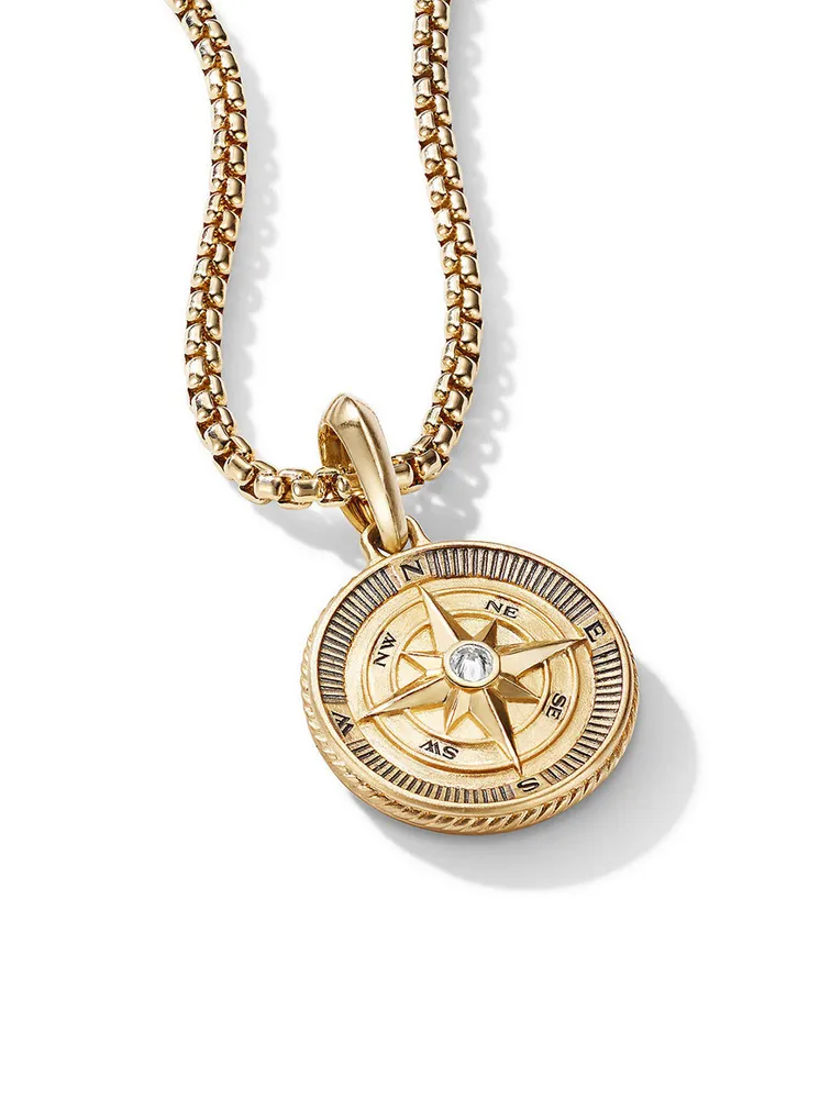 Maritime® Compass Amulet In 18k Yellow Gold With Center Diamond