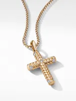 Chevron Sculpted Cross Pendant In 18k Yellow Gold With Pavé Diamonds