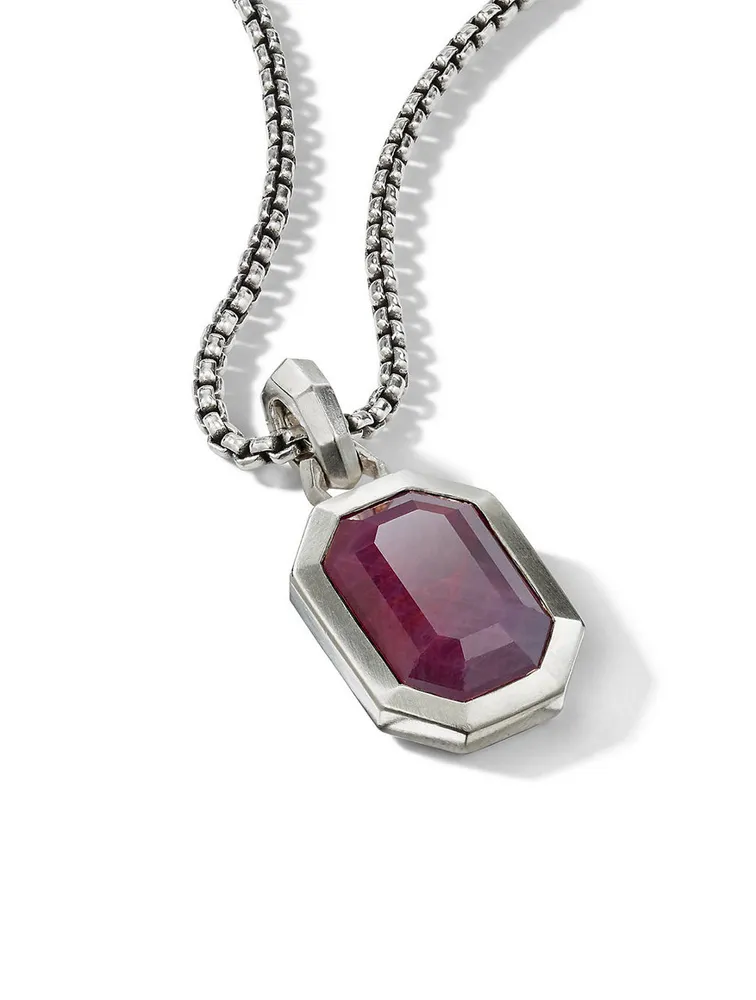 Emerald Cut Amulet In Sterling Silver With Indian Ruby