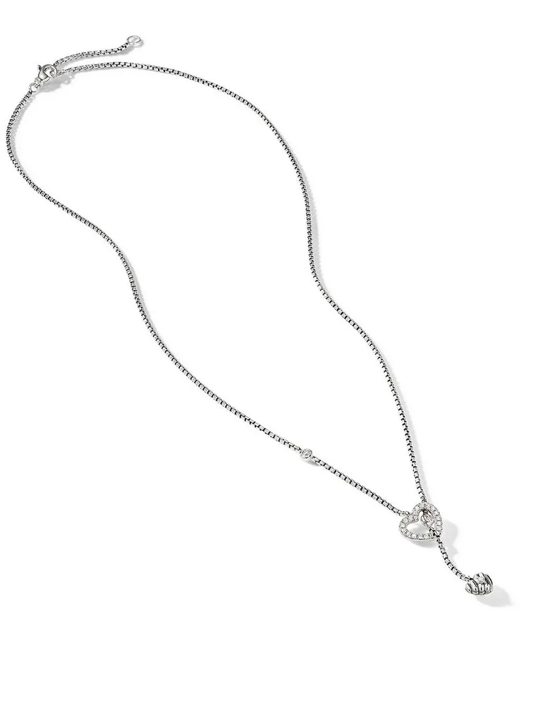 Cable Collectibles® Heart Y Necklace In Sterling Silver With Pavé Diamonds