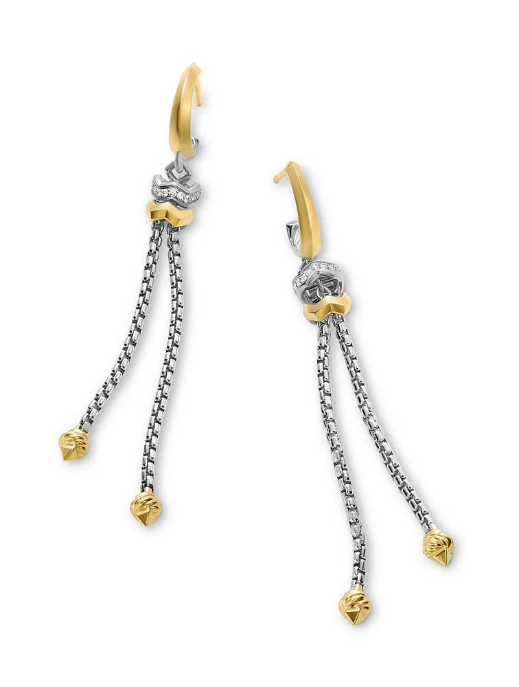 Zig Zag Stax™ Chain Drop Earrings In Sterling Silver With 18k Yellow Gold And Diamonds, 66mm