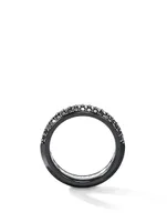 Beveled Band Ring Black Titanium With Half Pavé Diamonds