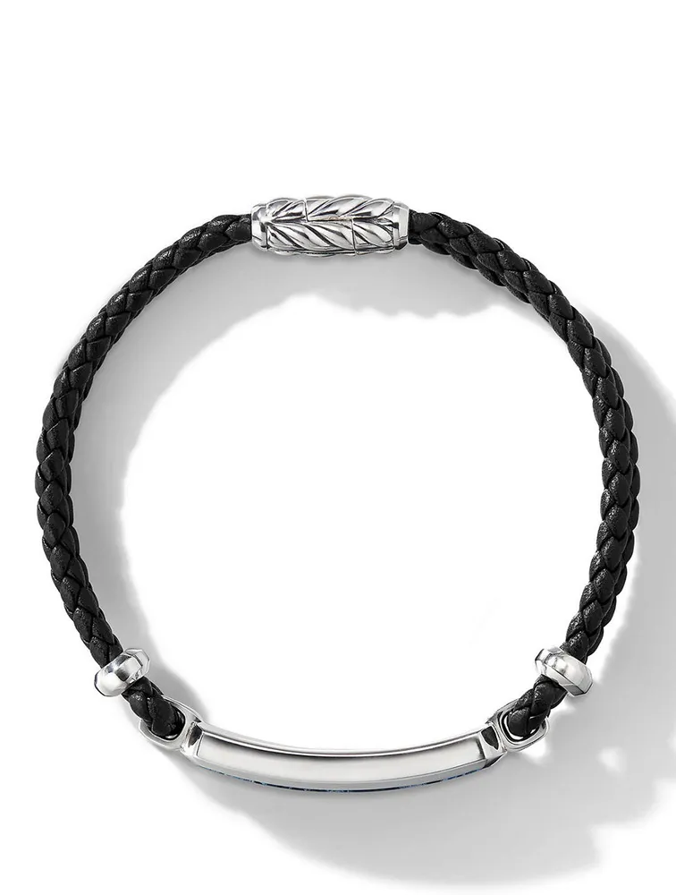 Exotic Stone Bar Station Black Leather Bracelet With Pietersite