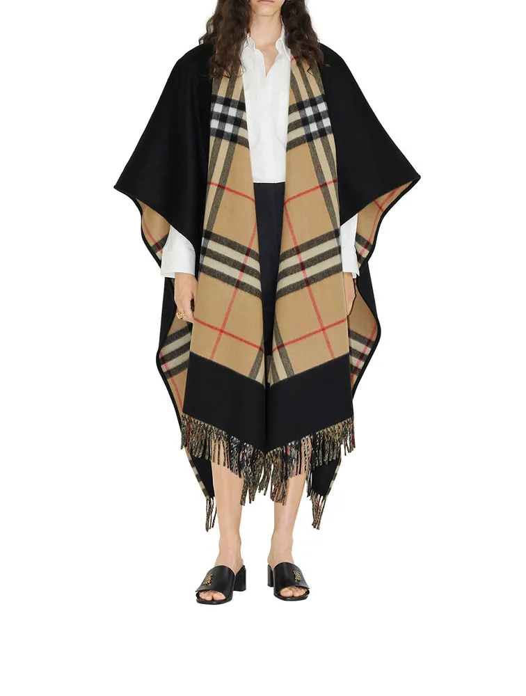 Reversible Check Wool Cashmere Cape