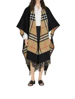 Reversible Check Wool Cashmere Cape